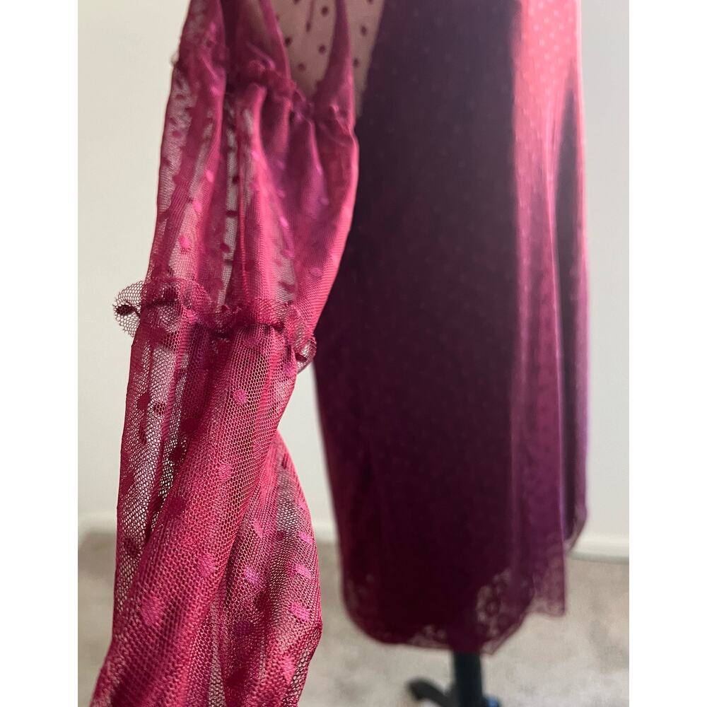 Charlotte Russe Lace Sheath and Polka Dot Mesh Wine Maroon Long Sleeve Dress L‎ - Picture 6 of 13